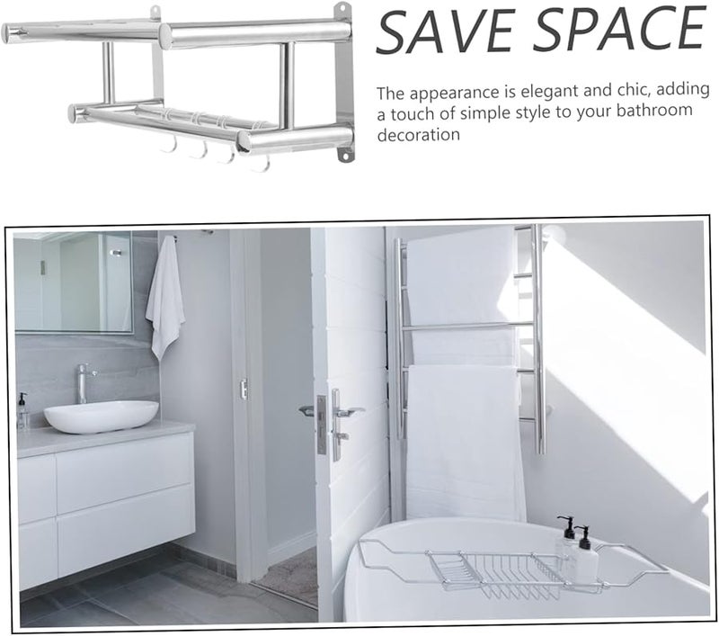 Stainless Steel Foldable Wall Mounted Towel Rack Shower Organizer Bathroom Shelf - Image 4